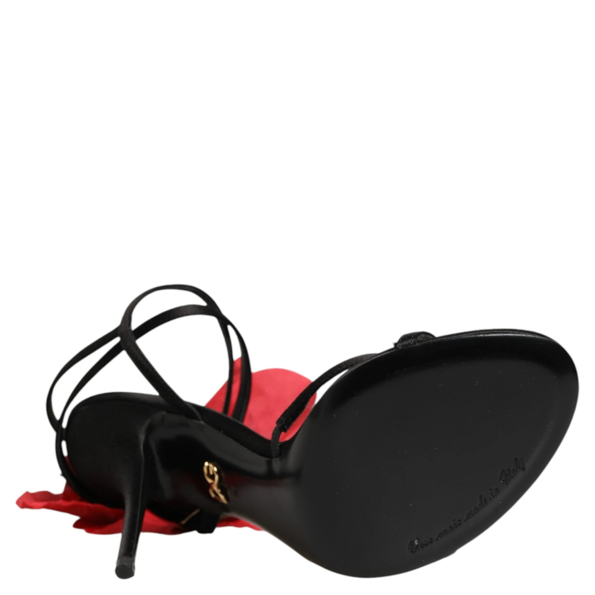 Black Leather Strappy Flower Heels Sandals  Shoes