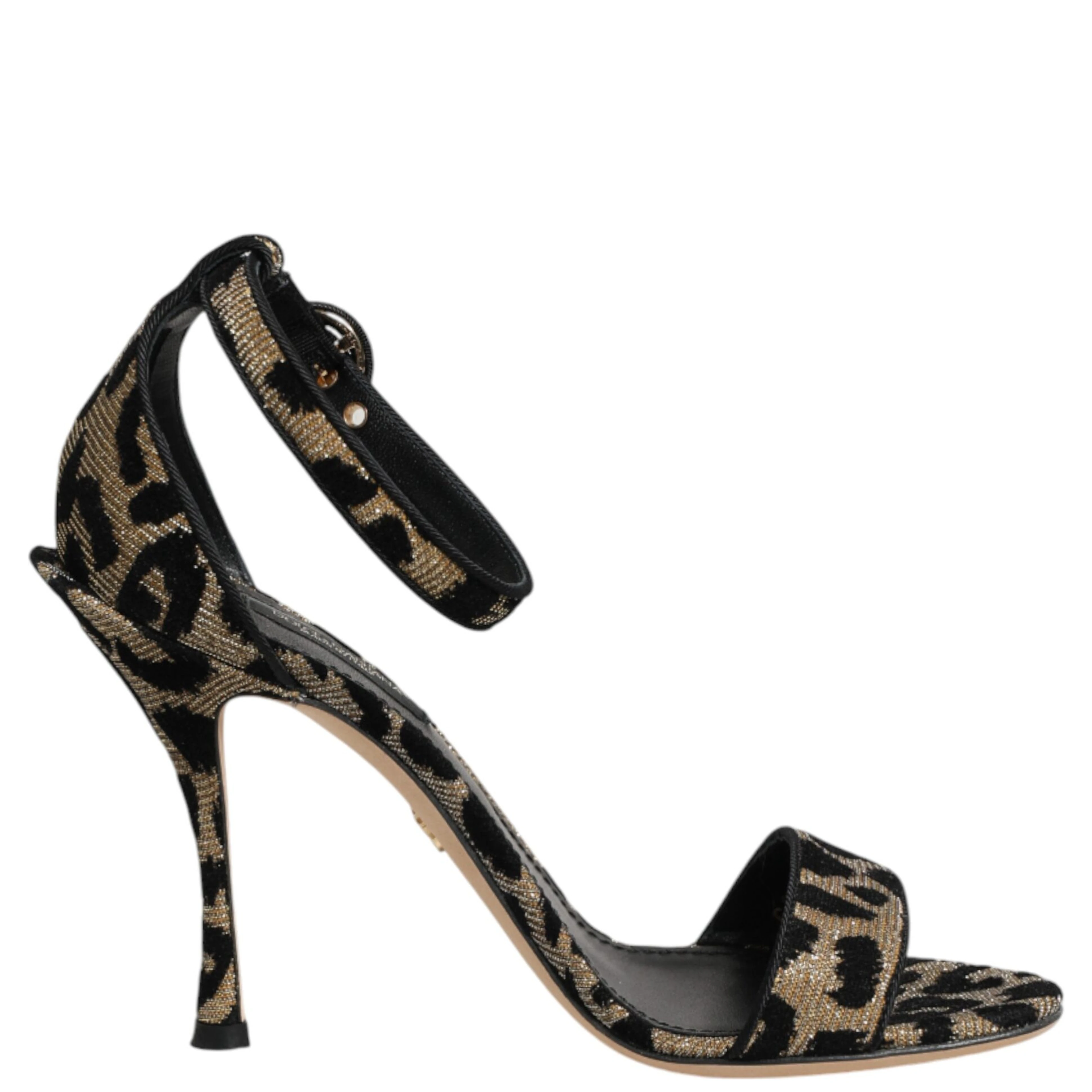 Gold Leopard Ankle Strap Heels Sandals Shoes