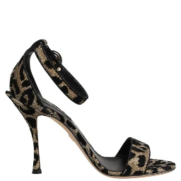 Gold Leopard Ankle Strap Heels Sandals Shoes