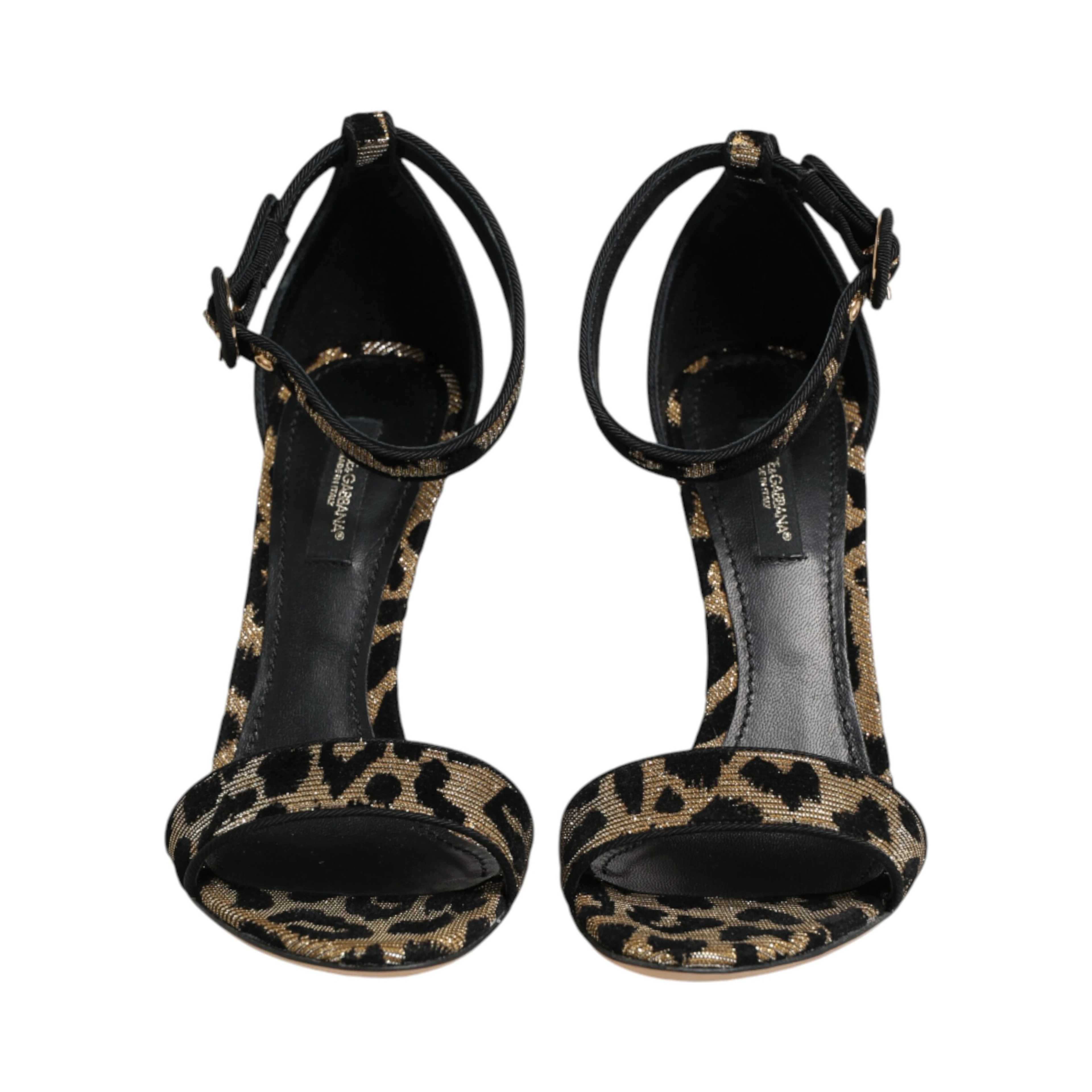 Gold Leopard Ankle Strap Heels Sandals Shoes