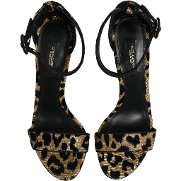 Gold Leopard Ankle Strap Heels Sandals Shoes