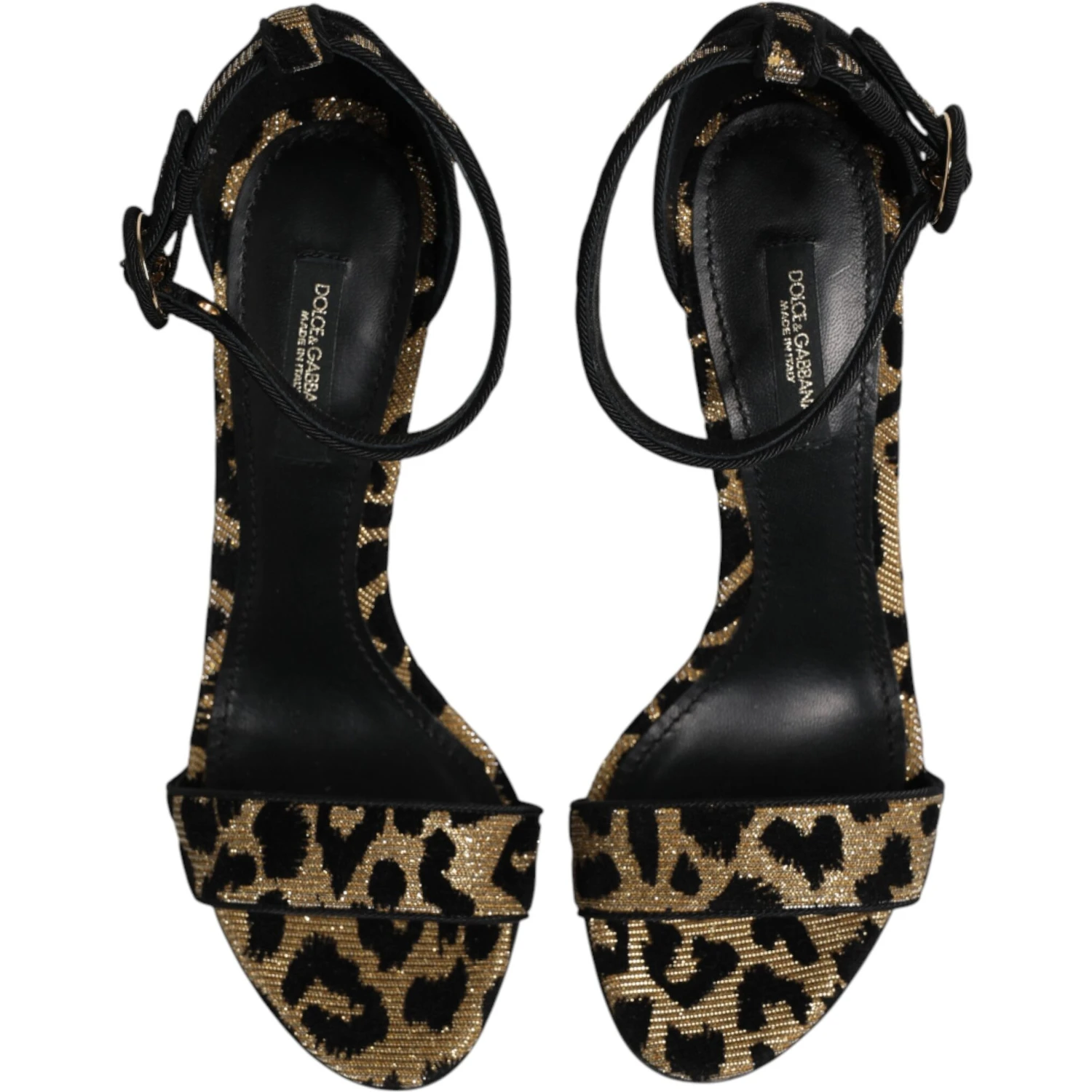 Gold Leopard Ankle Strap Heels Sandals Shoes