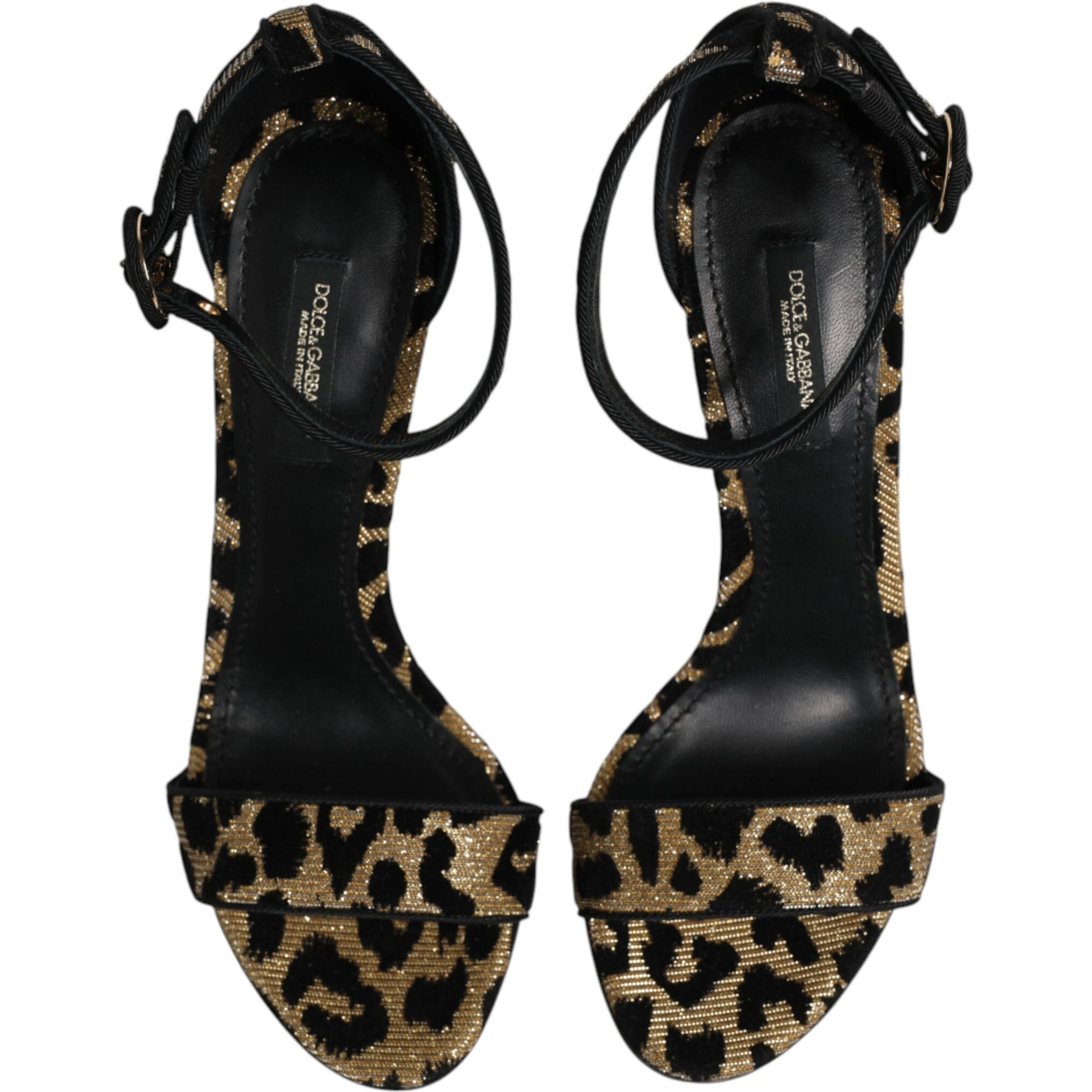 Gold Leopard Ankle Strap Heels Sandals Shoes