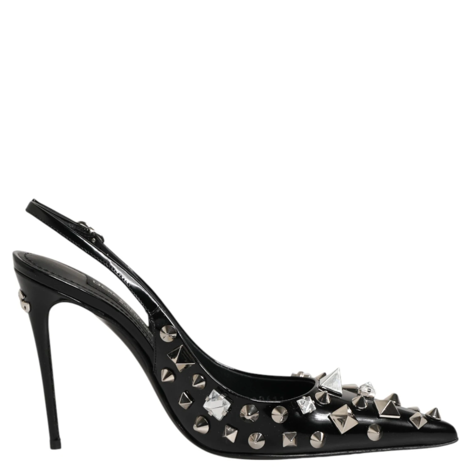 Black Studded Leather Heels Slingbacks Shoes