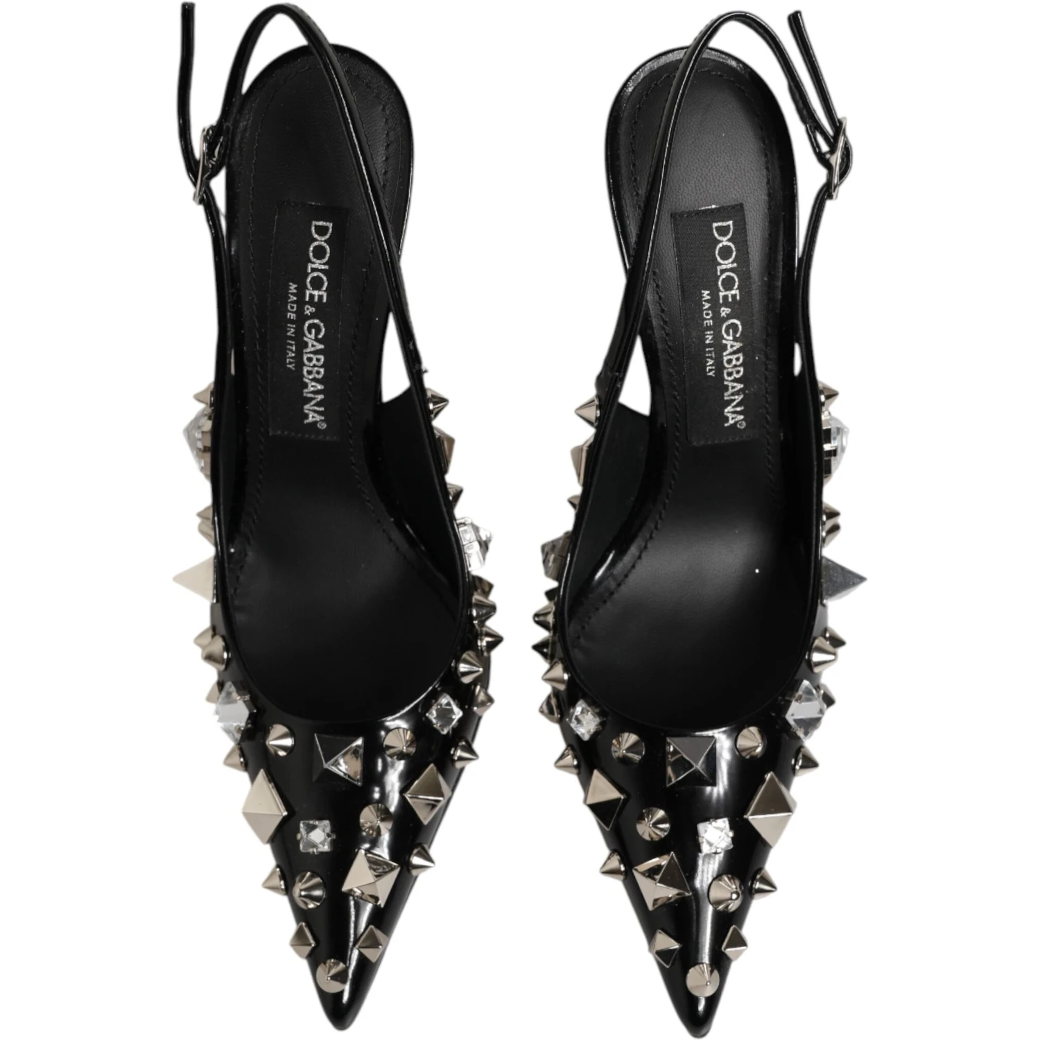 Black Studded Leather Heels Slingbacks Shoes
