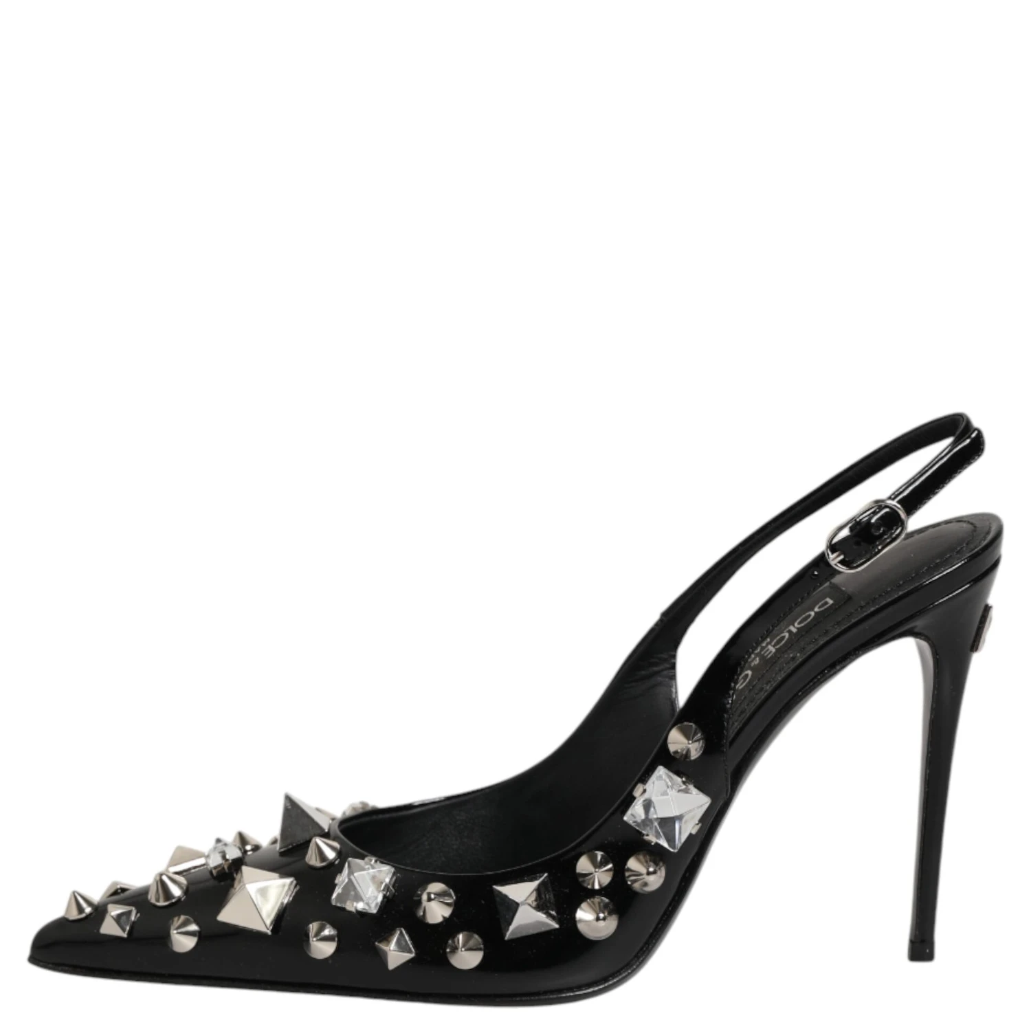 Black Studded Leather Heels Slingbacks Shoes
