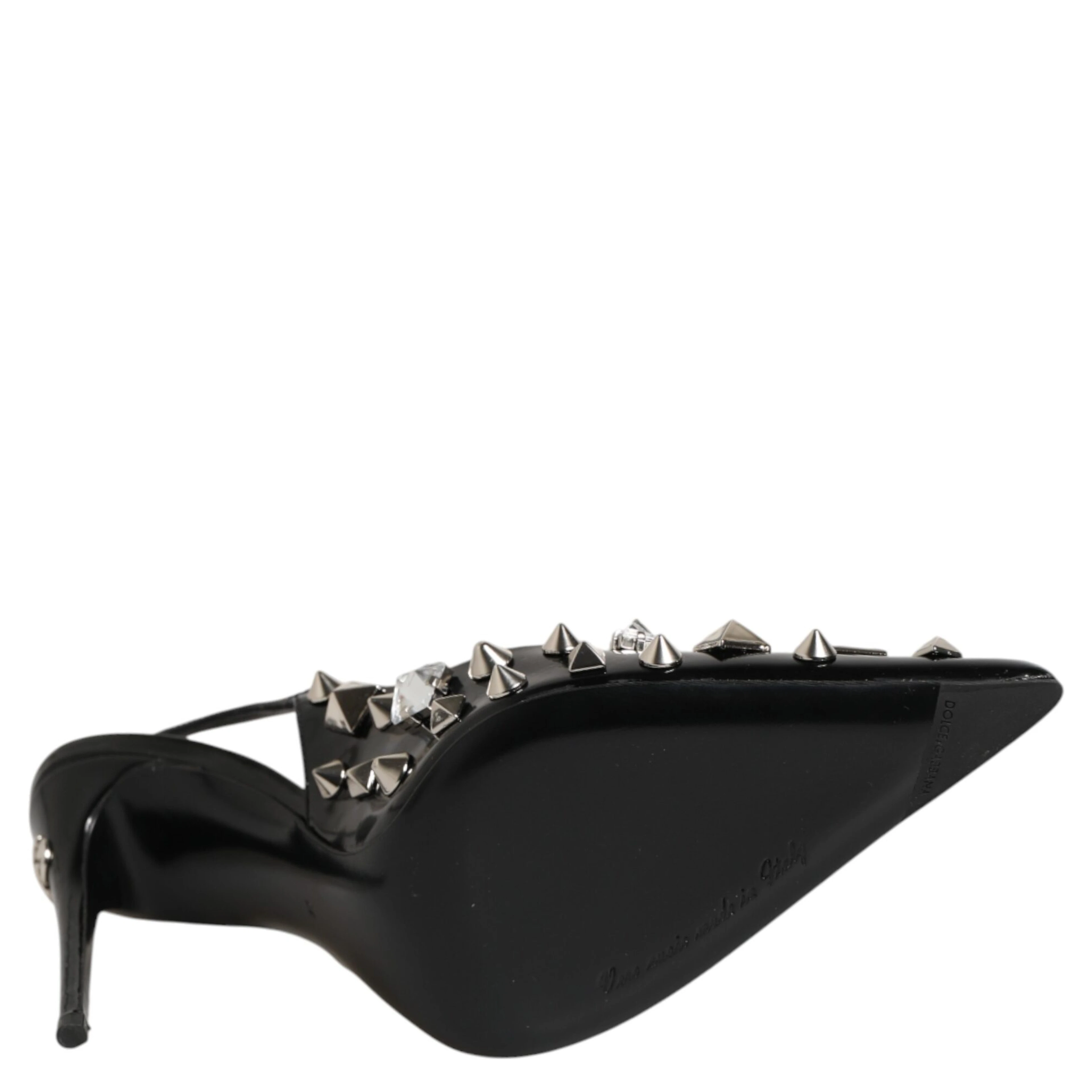 Black Studded Leather Heels Slingbacks Shoes