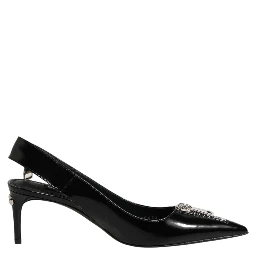 Black Zipper Leather Heels Slingbacks Shoes