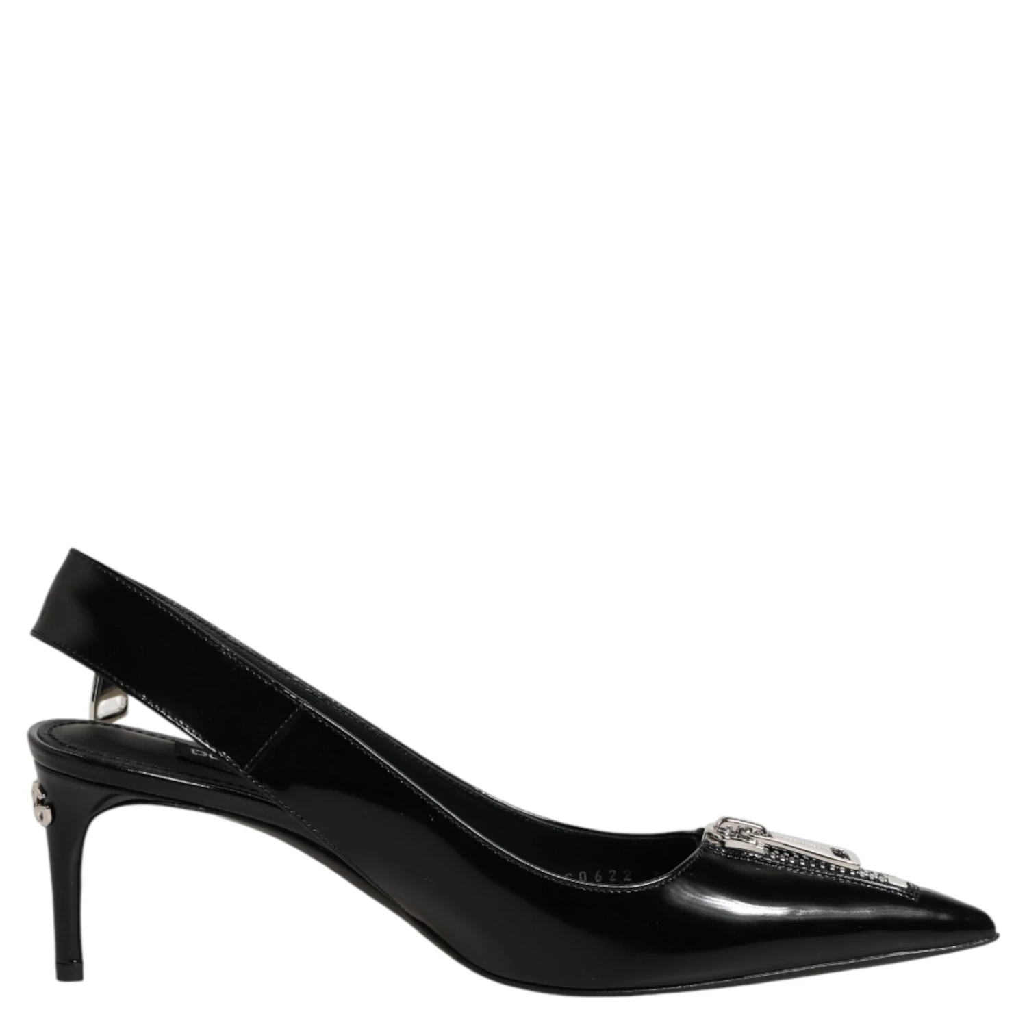 Black Zipper Leather Heels Slingbacks Shoes