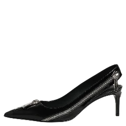 Black Zipper Leather Heels Slingbacks Shoes