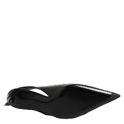 Black Zipper Leather Heels Slingbacks Shoes