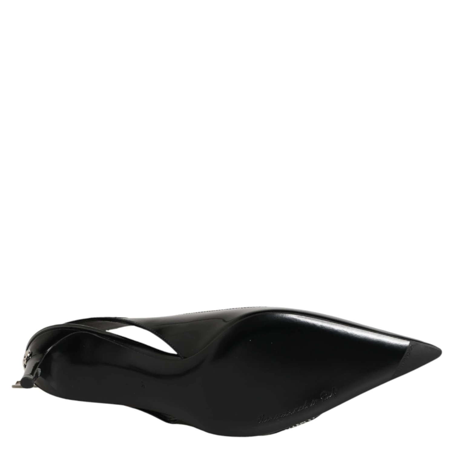 Black Zipper Leather Heels Slingbacks Shoes