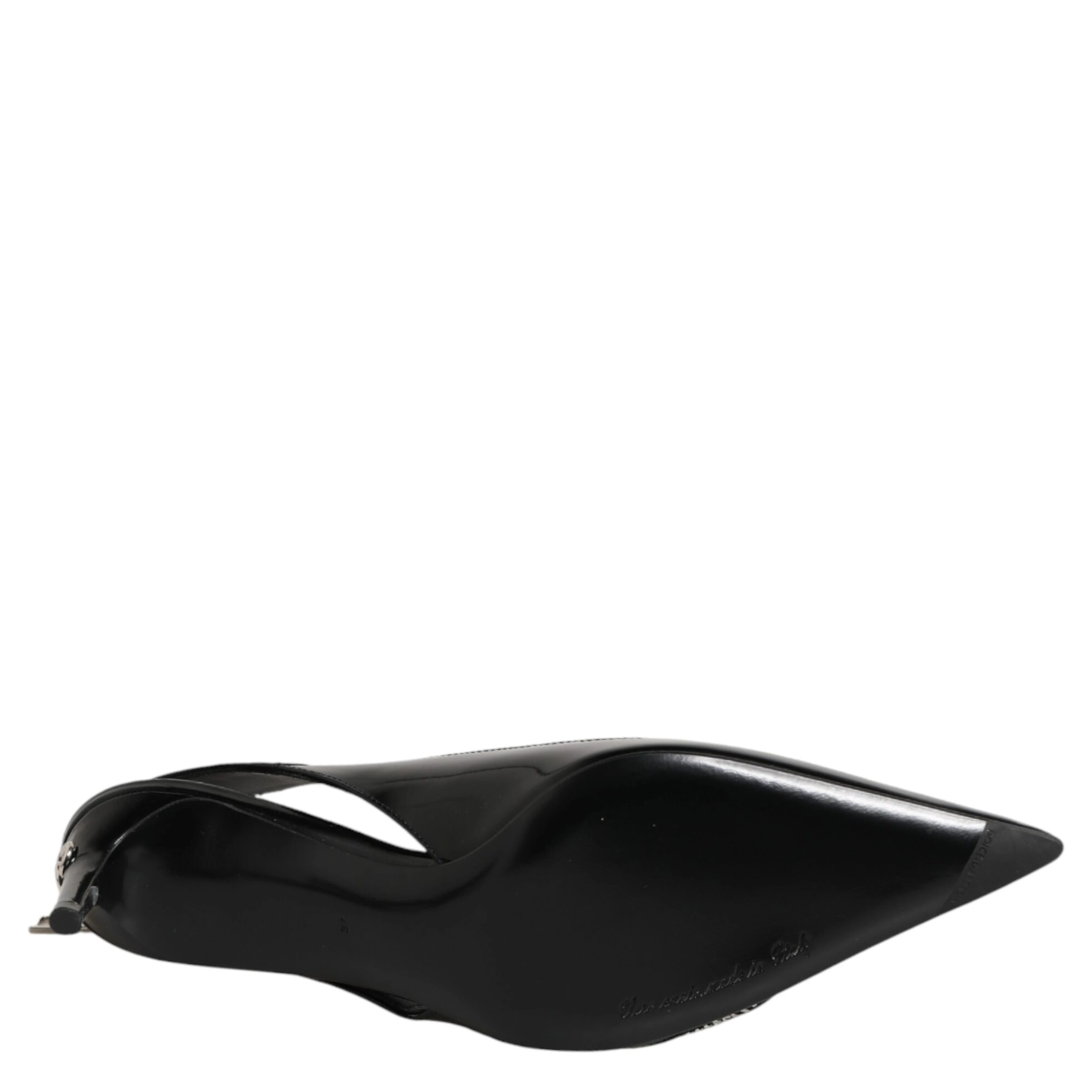 Black Zipper Leather Heels Slingbacks Shoes