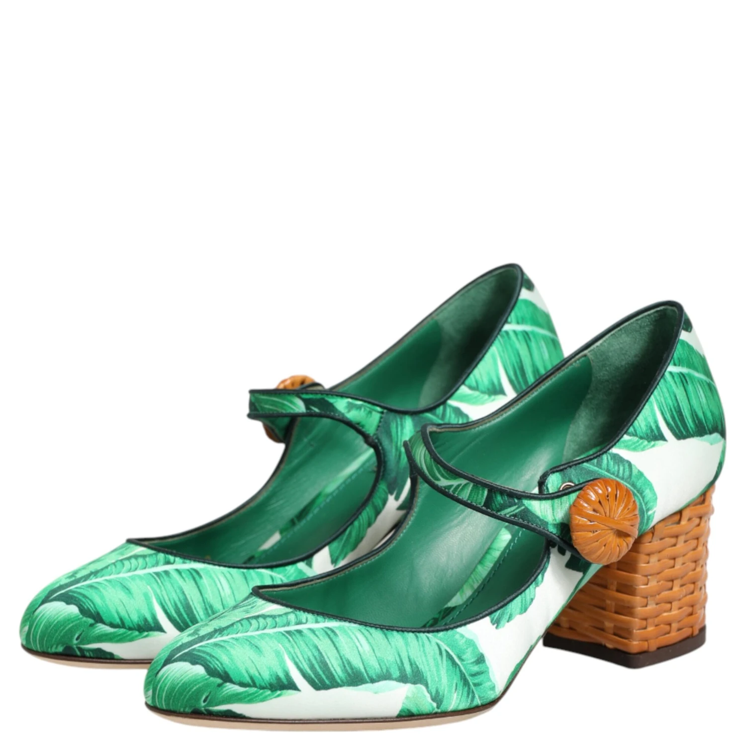 Green Silk MARY JANES Leaf Sandals Shoes