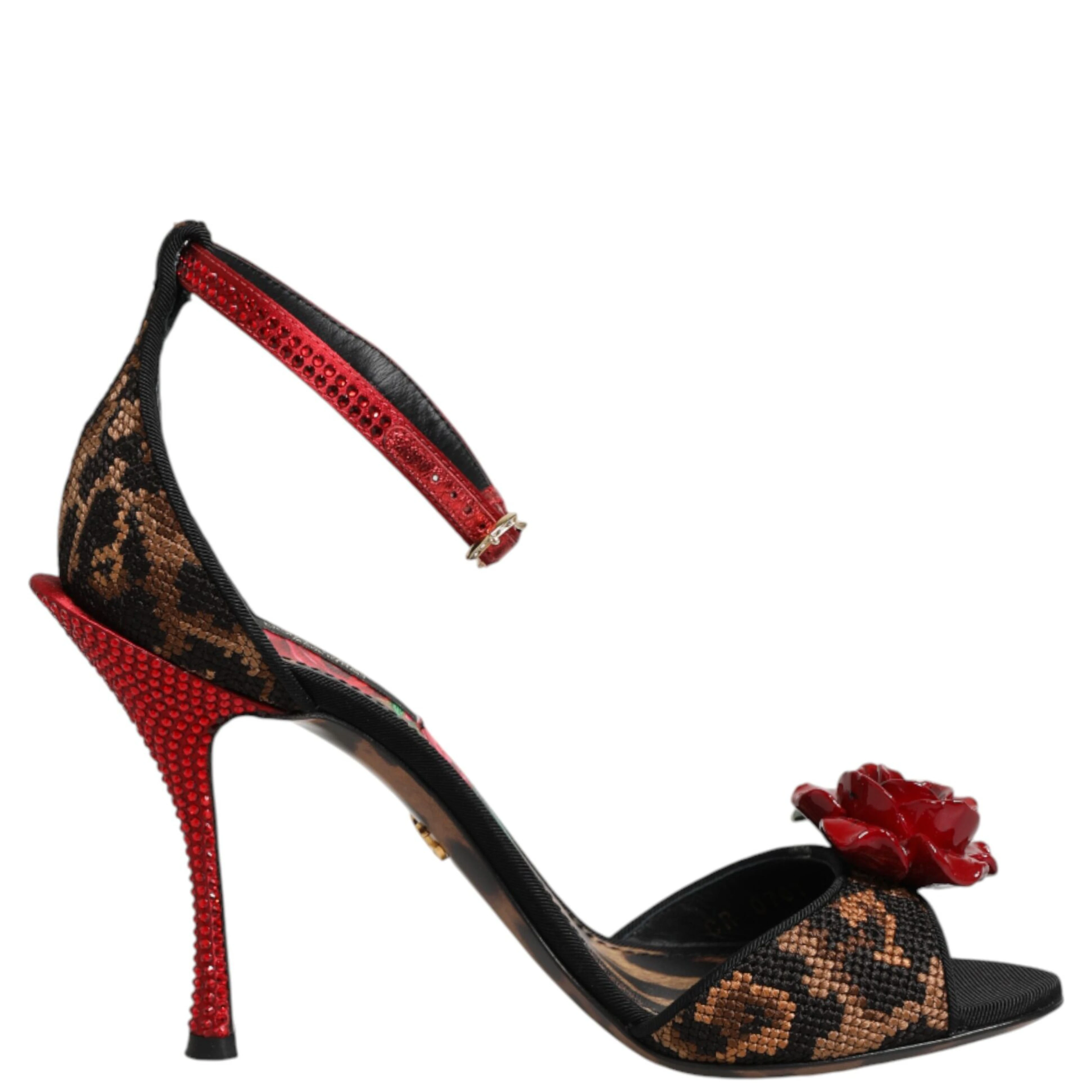 Brown Leopard Crystal Roses Sandals Shoes