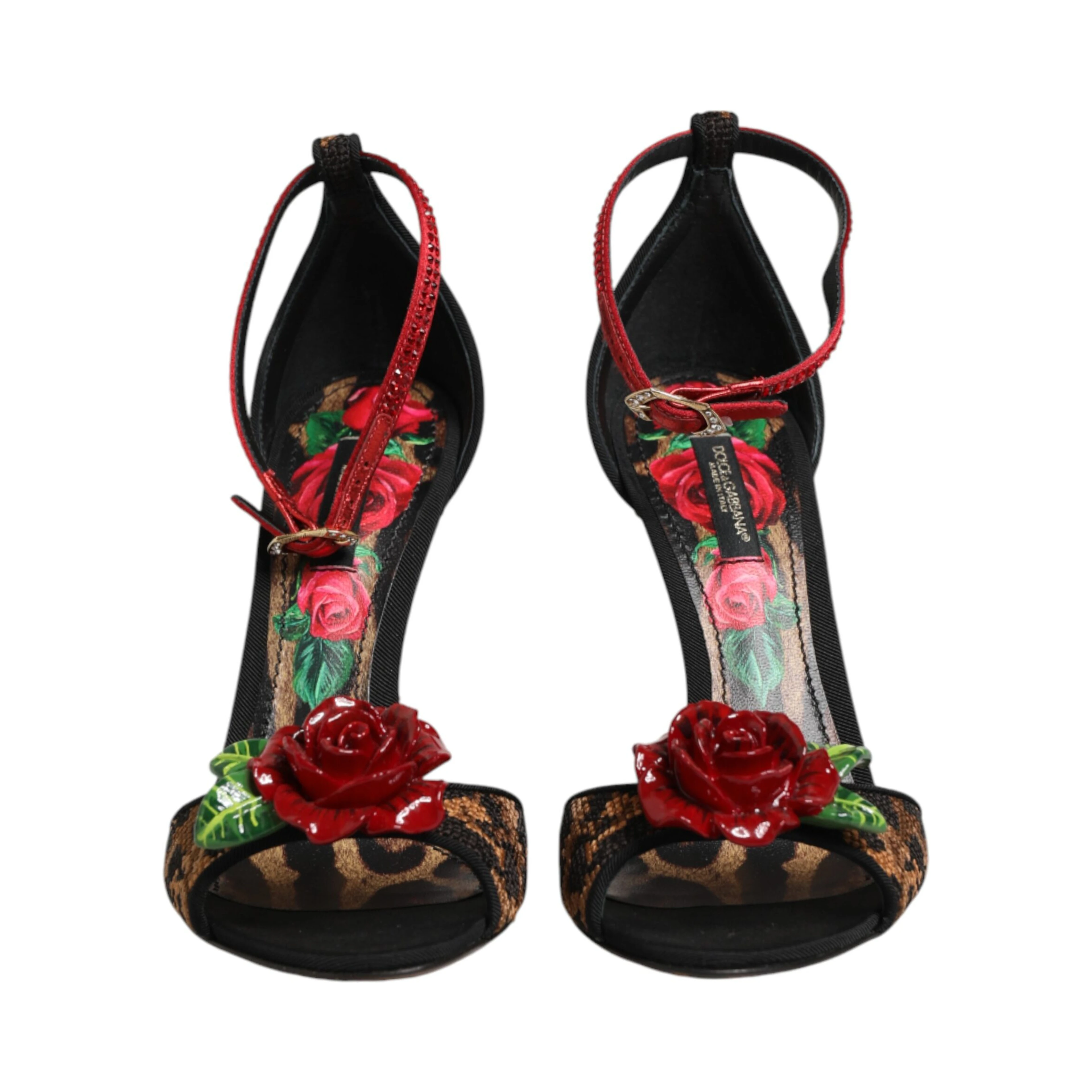 Brown Leopard Crystal Roses Sandals Shoes