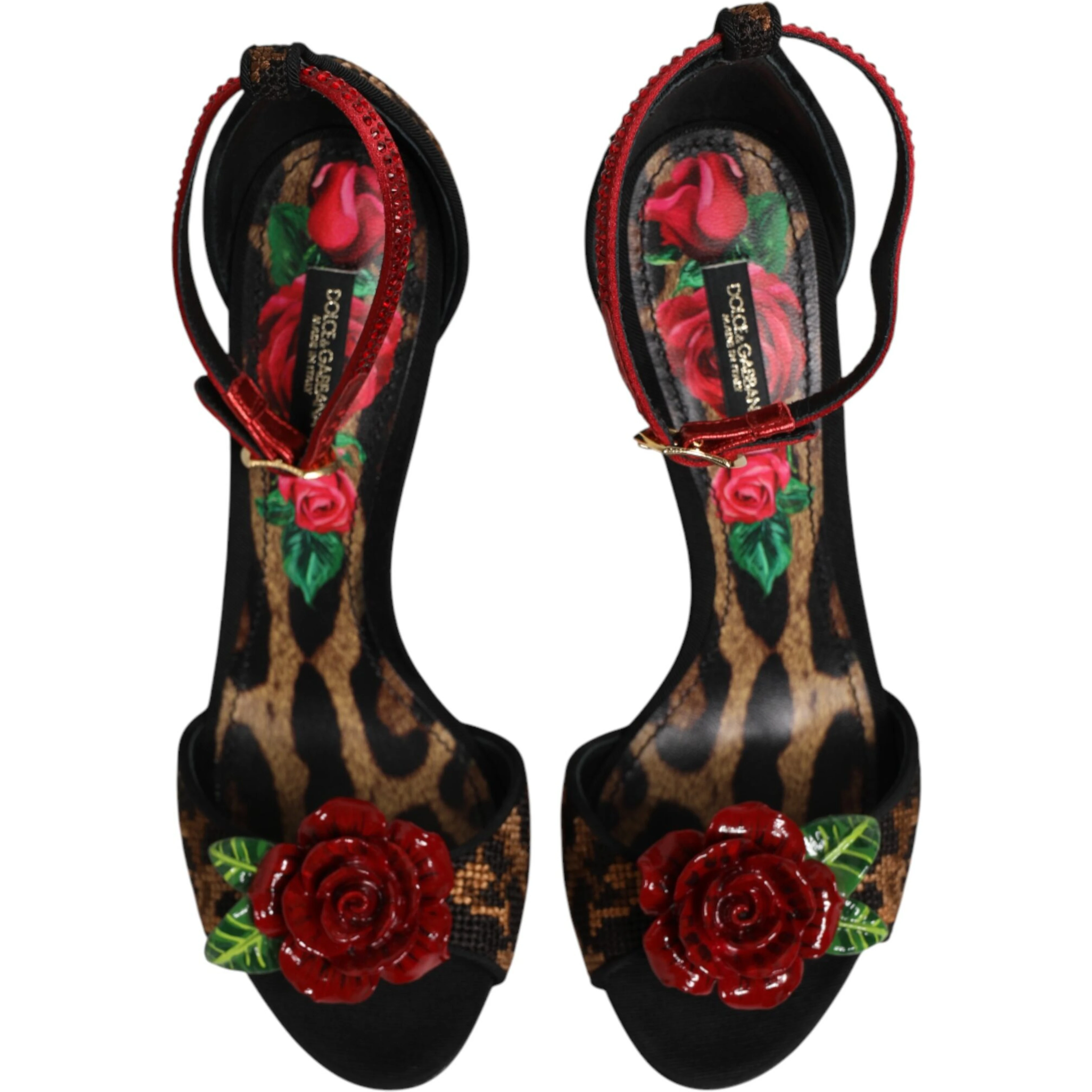 Brown Leopard Crystal Roses Sandals Shoes