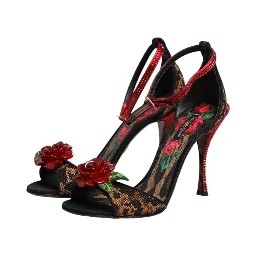 Brown Leopard Crystal Roses Sandals Shoes