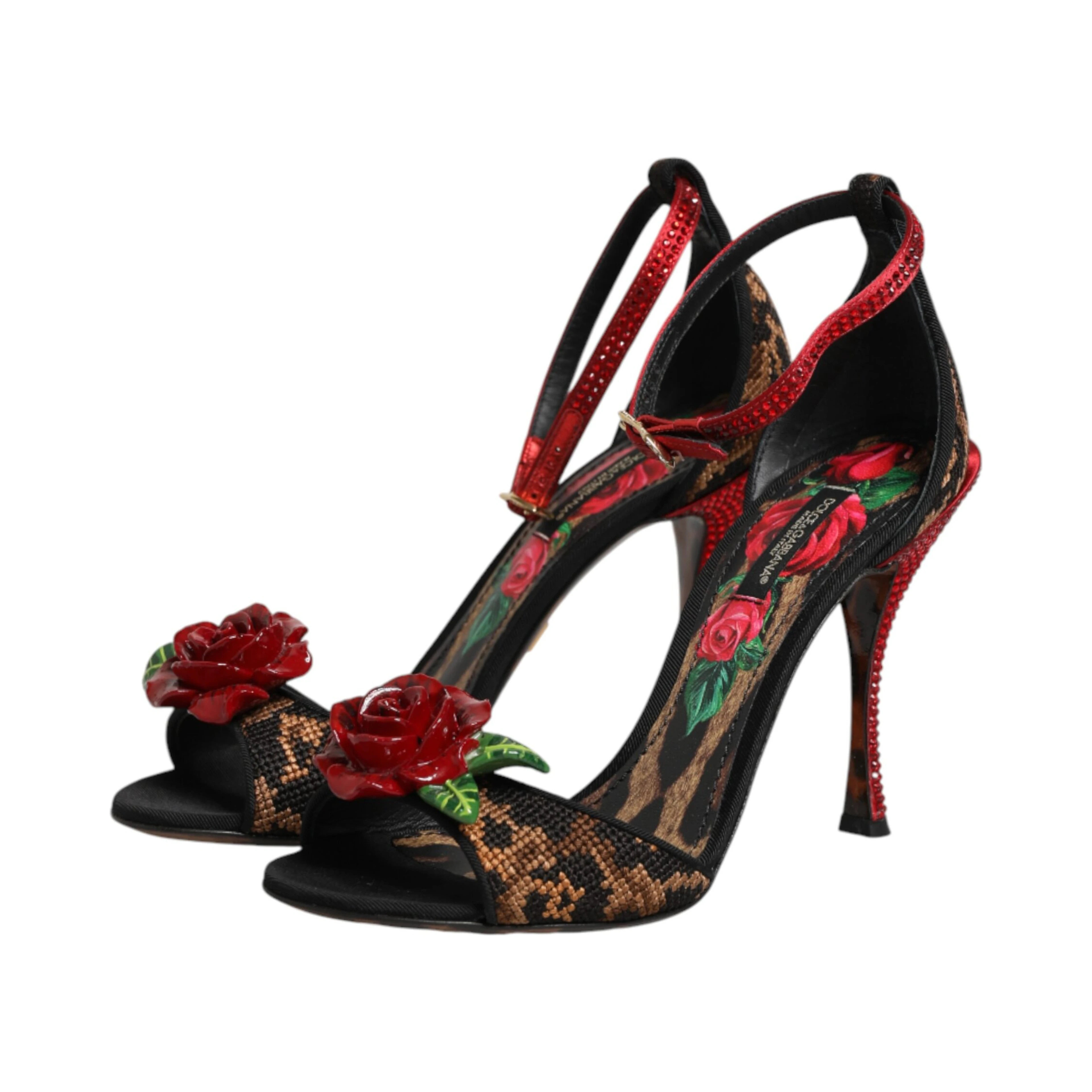 Brown Leopard Crystal Roses Sandals Shoes