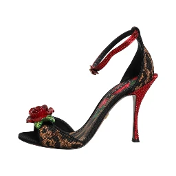 Brown Leopard Crystal Roses Sandals Shoes