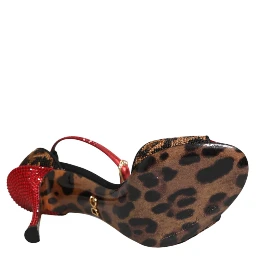 Brown Leopard Crystal Roses Sandals Shoes