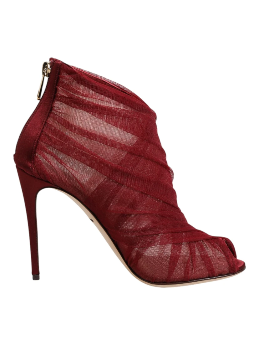 Red Tulle Ankle Boots Stiletto Heels Shoes