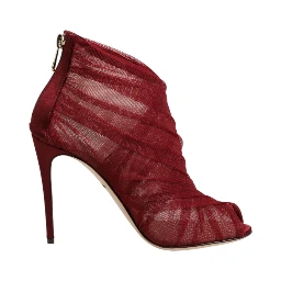 Red Tulle Ankle Boots Stiletto Heels Shoes