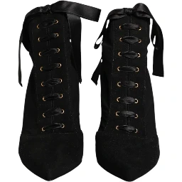 Black Stiletto Heels Lace Up Boots Shoes