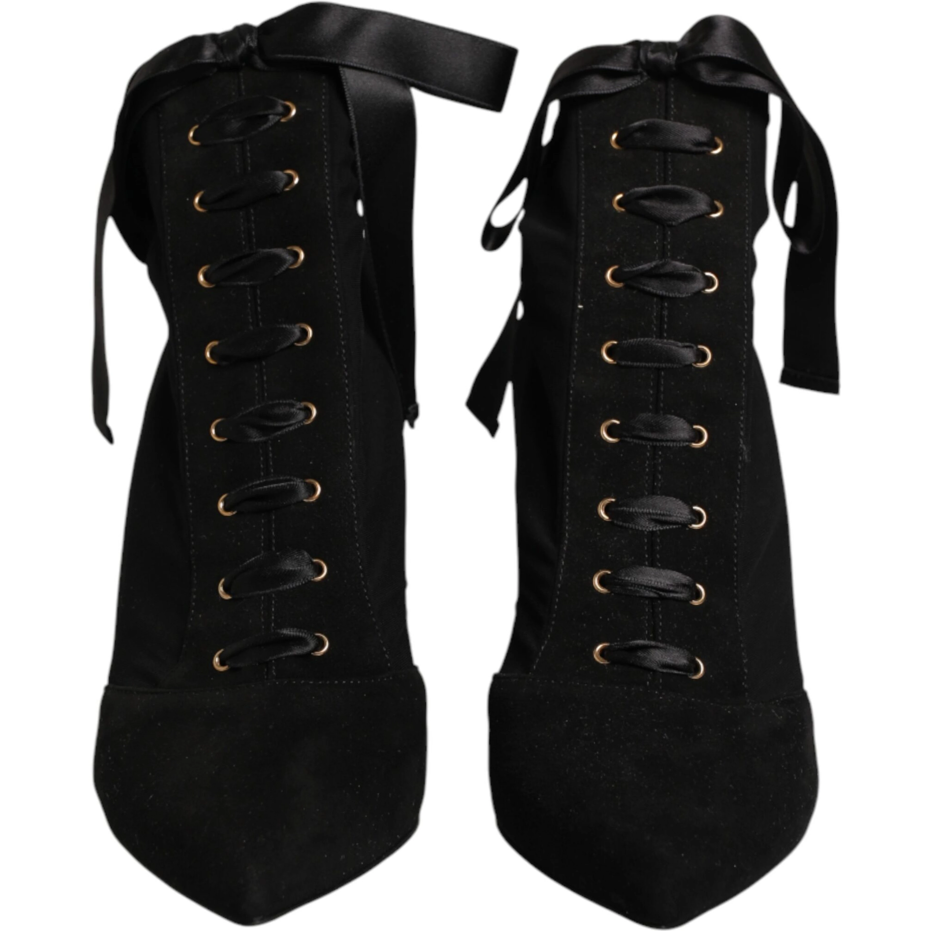 Black Stiletto Heels Lace Up Boots Shoes