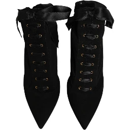Black Stiletto Heels Lace Up Boots Shoes