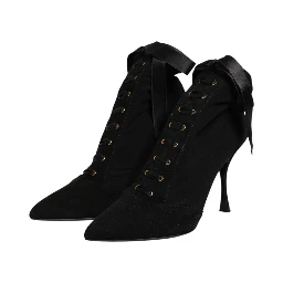 Black Stiletto Heels Lace Up Boots Shoes