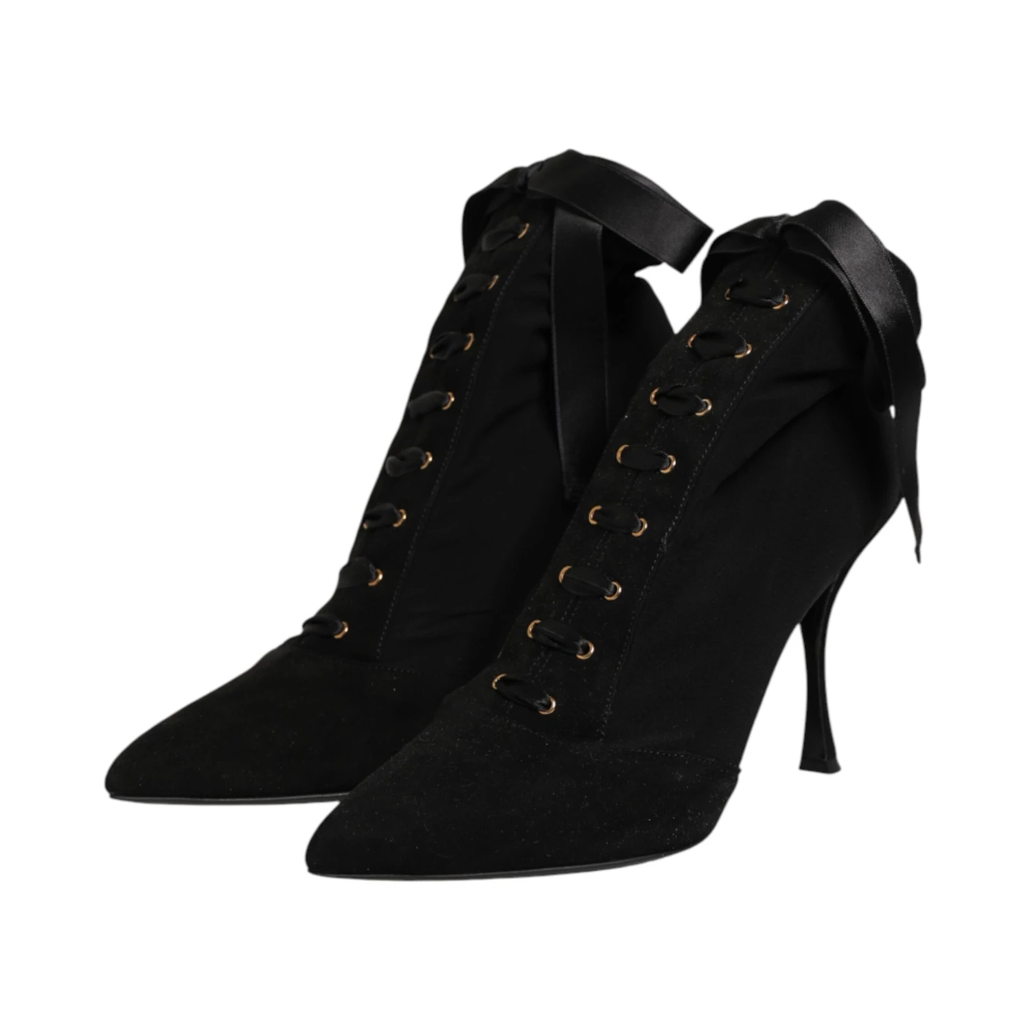 Black Stiletto Heels Lace Up Boots Shoes