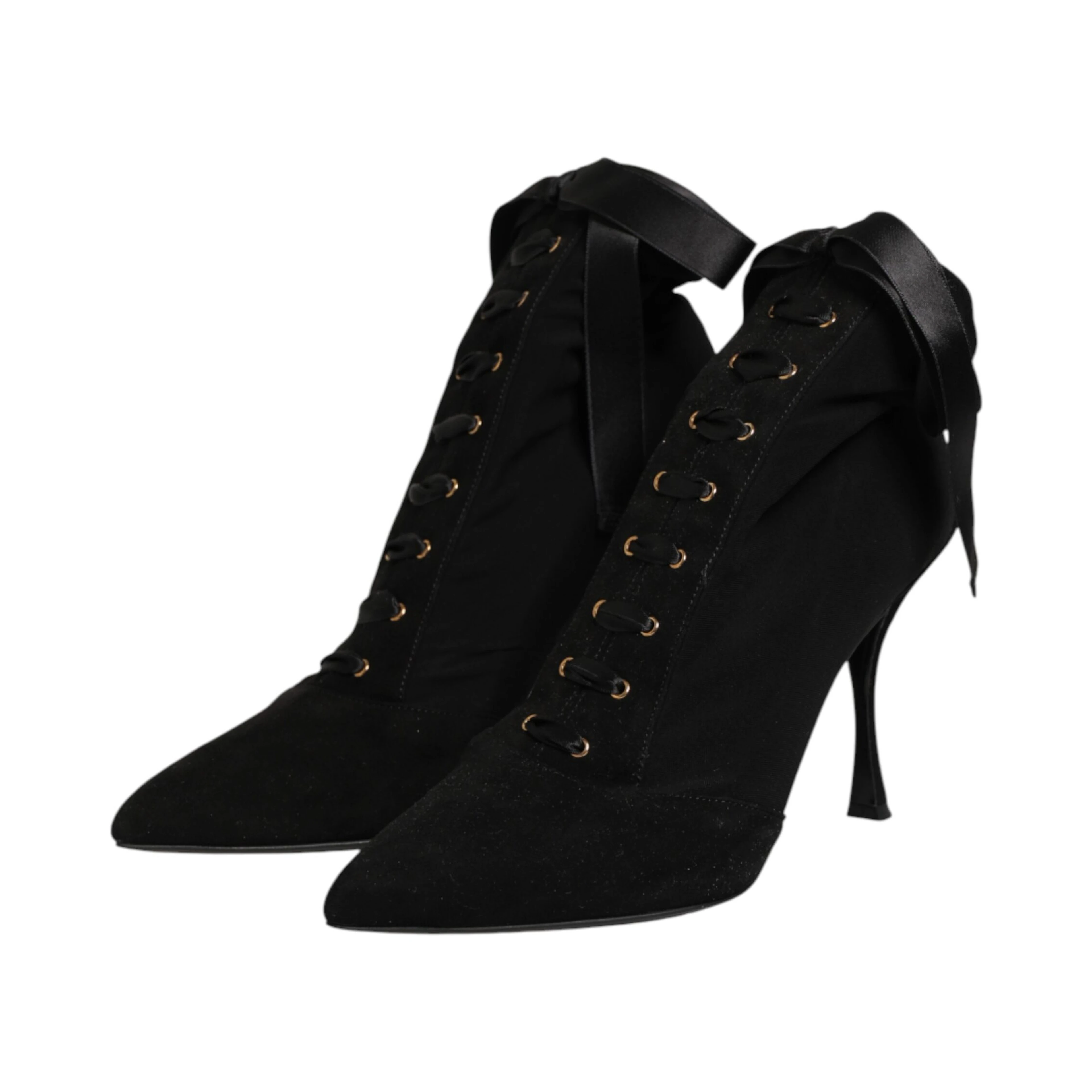 Black Stiletto Heels Lace Up Boots Shoes