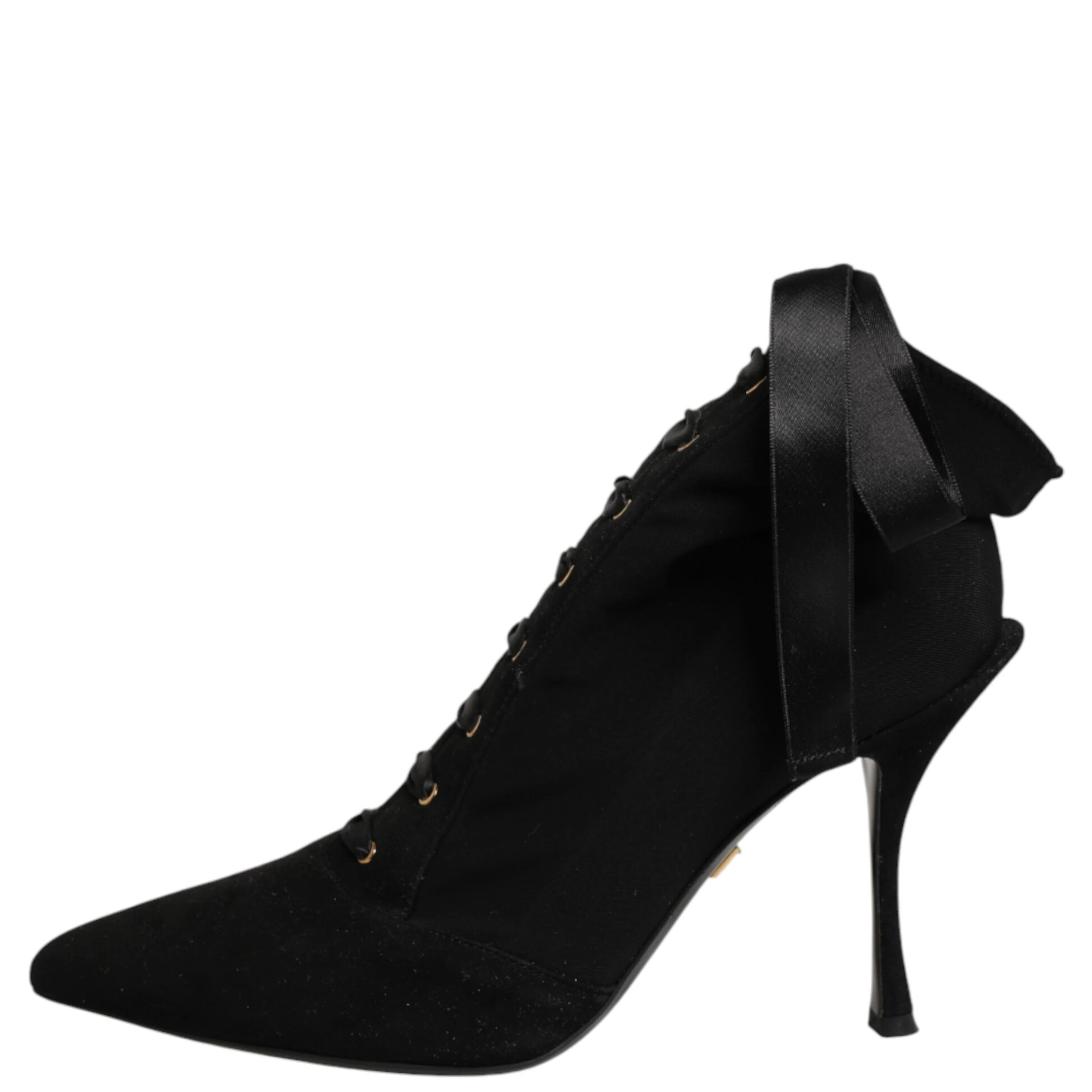 Black Stiletto Heels Lace Up Boots Shoes