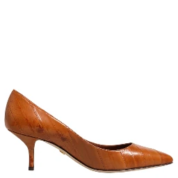 Brown Leather Kitten Heels Pumps Shoes