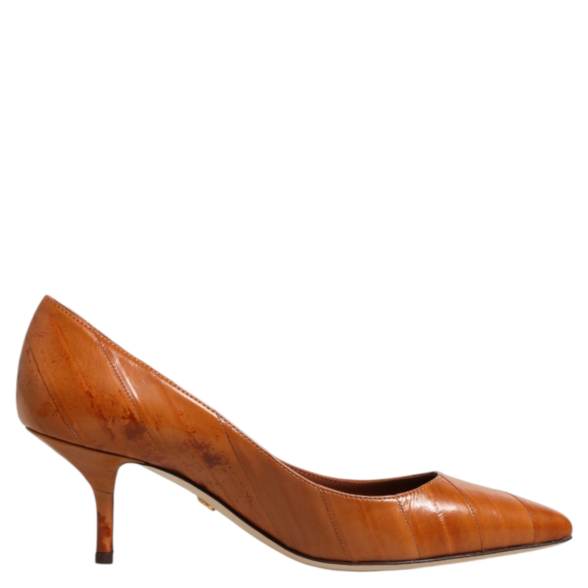 Brown Leather Kitten Heels Pumps Shoes