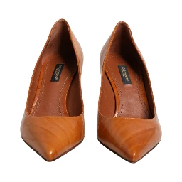 Brown Leather Kitten Heels Pumps Shoes