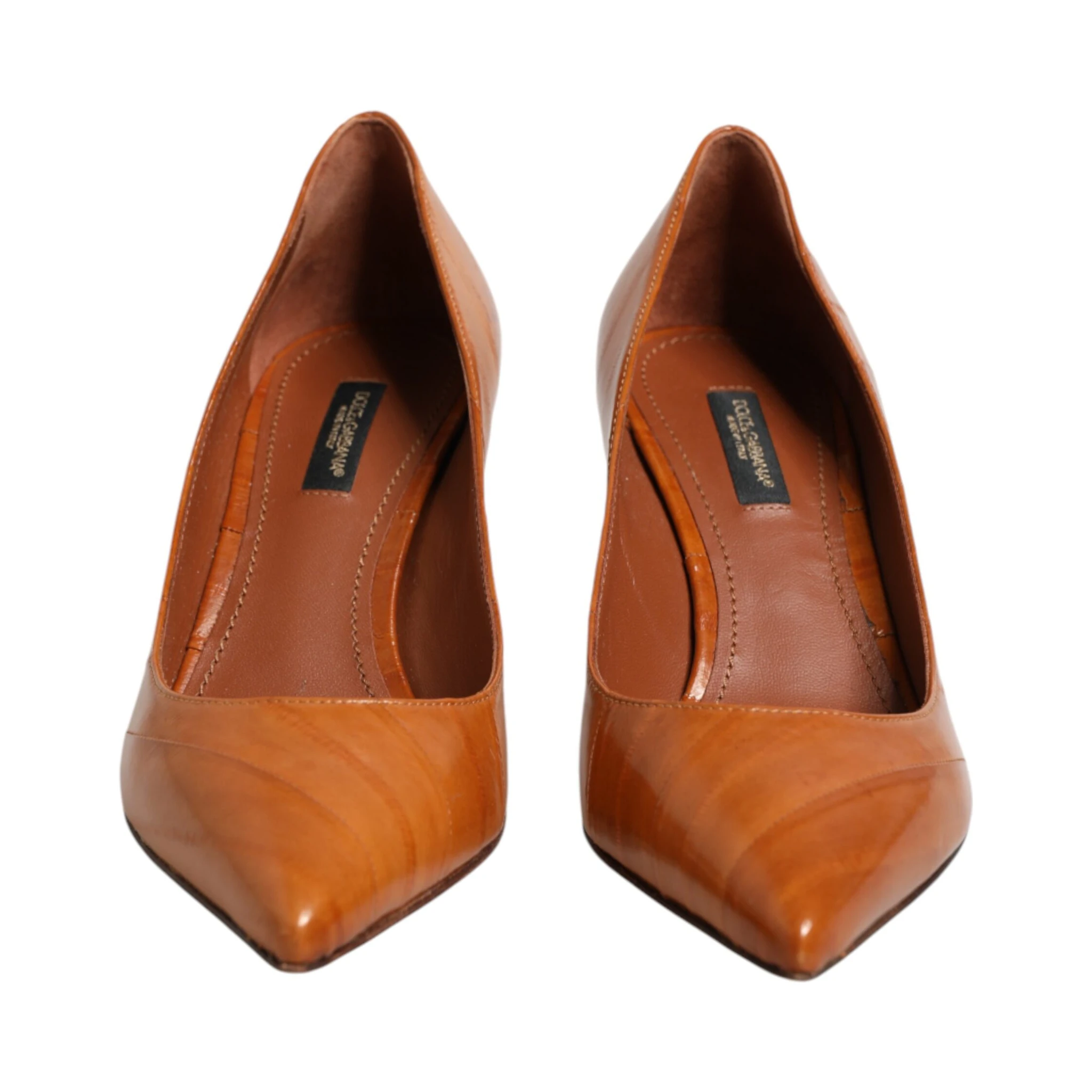 Brown Leather Kitten Heels Pumps Shoes