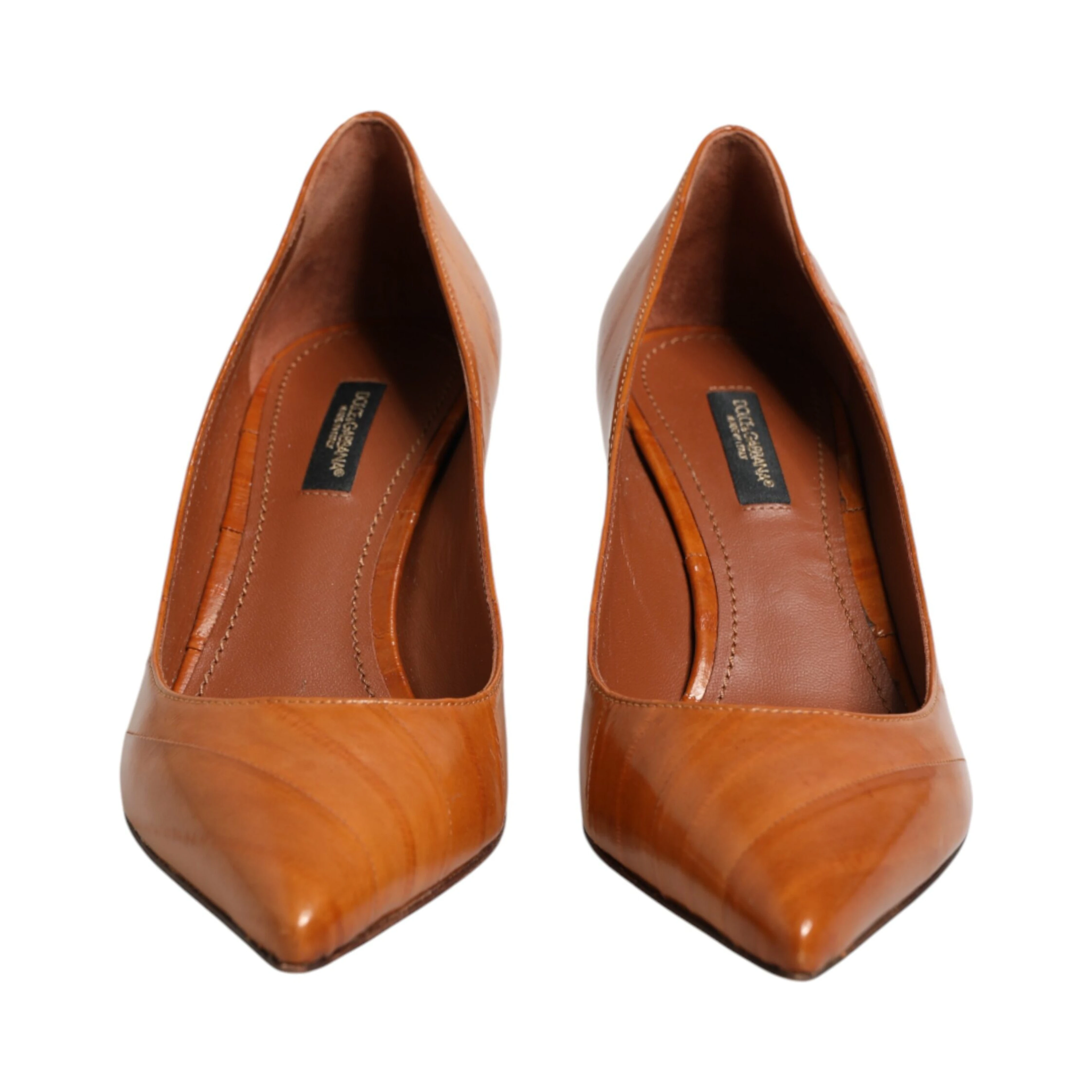Brown Leather Kitten Heels Pumps Shoes