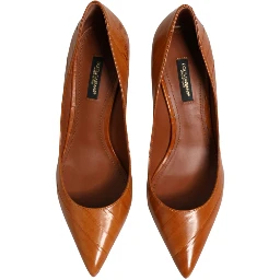 Brown Leather Kitten Heels Pumps Shoes