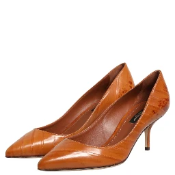 Brown Leather Kitten Heels Pumps Shoes