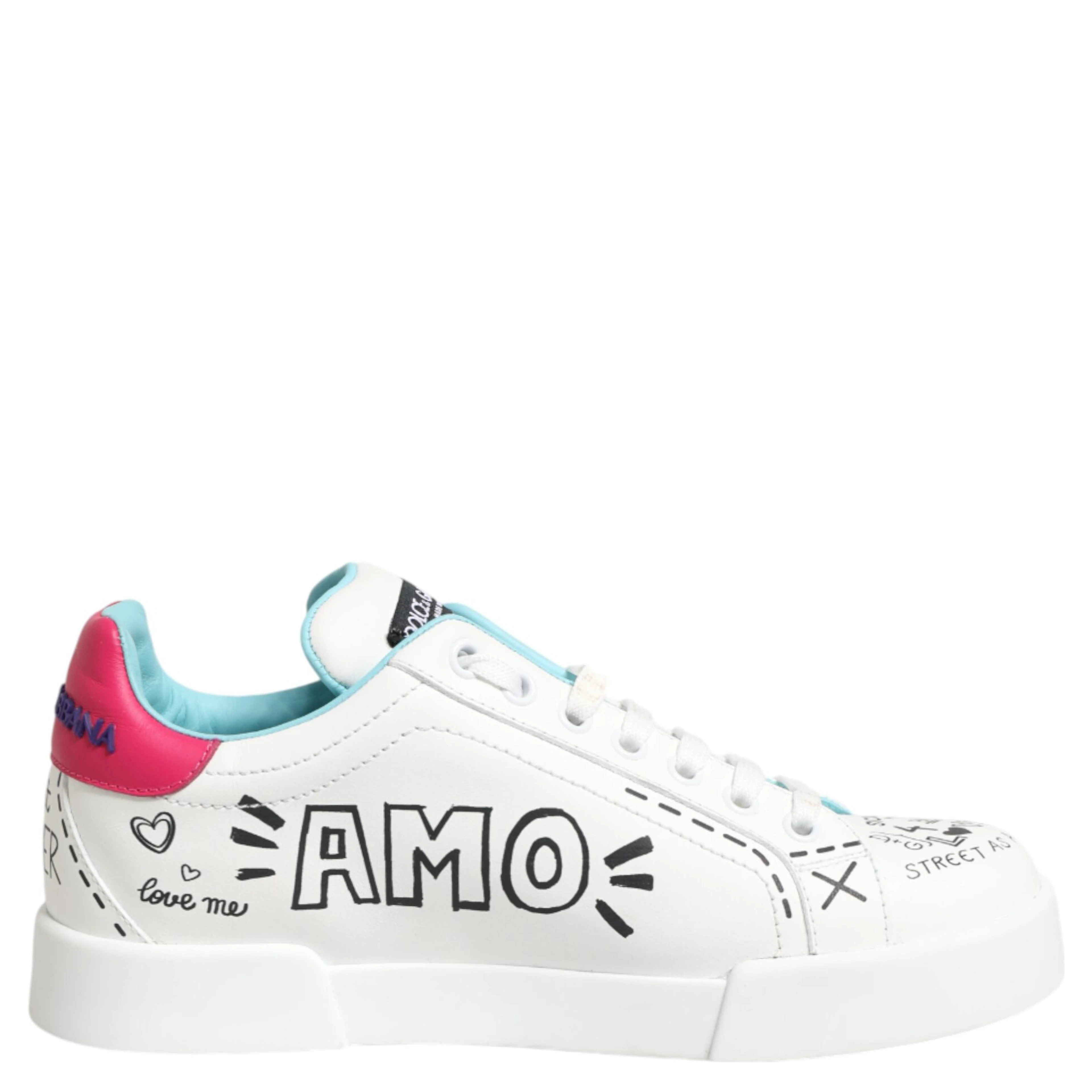 White Leather Graffiti Low Top Sneakers Shoes