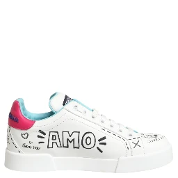 White Leather Graffiti Low Top Sneakers Shoes