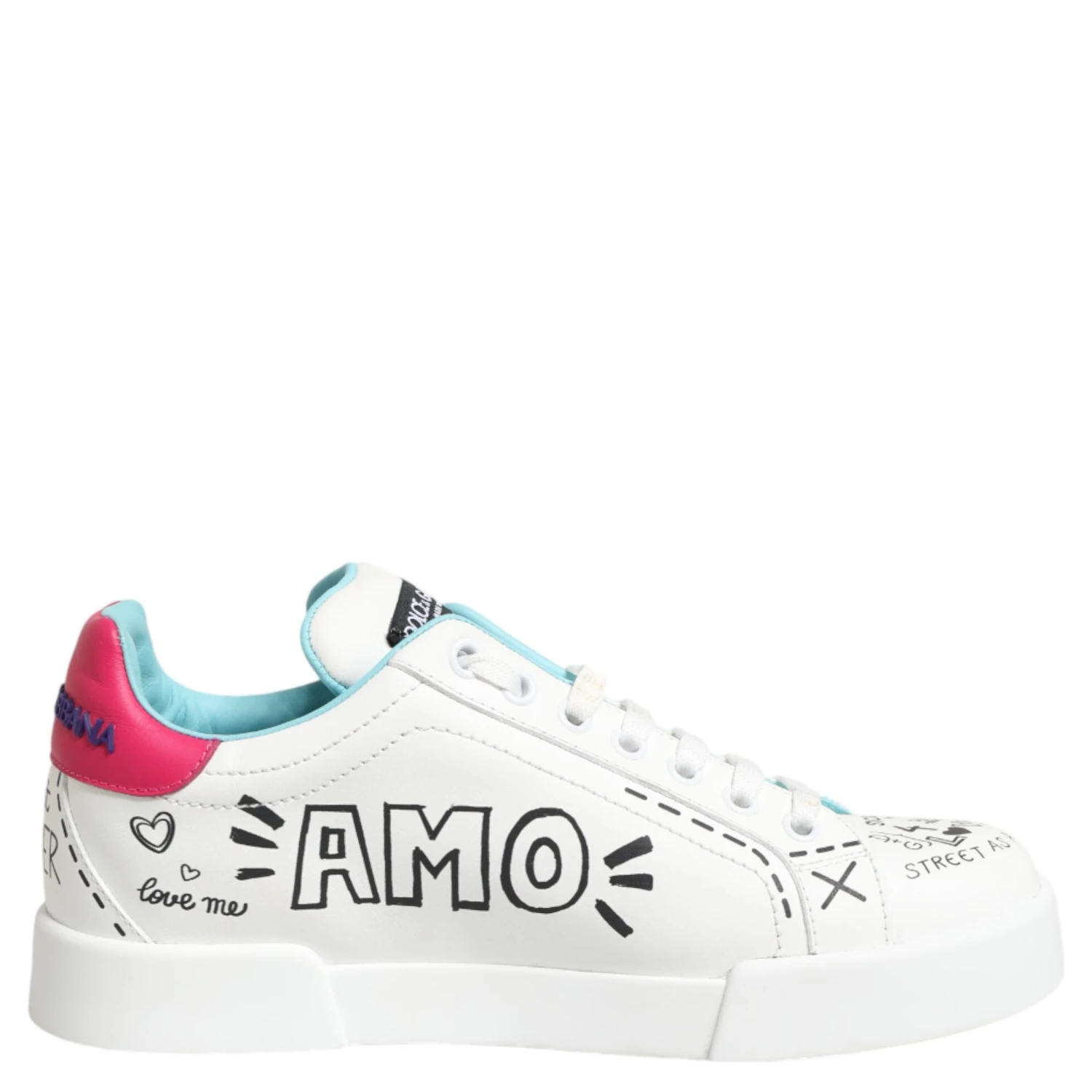 White Leather Graffiti Low Top Sneakers Shoes