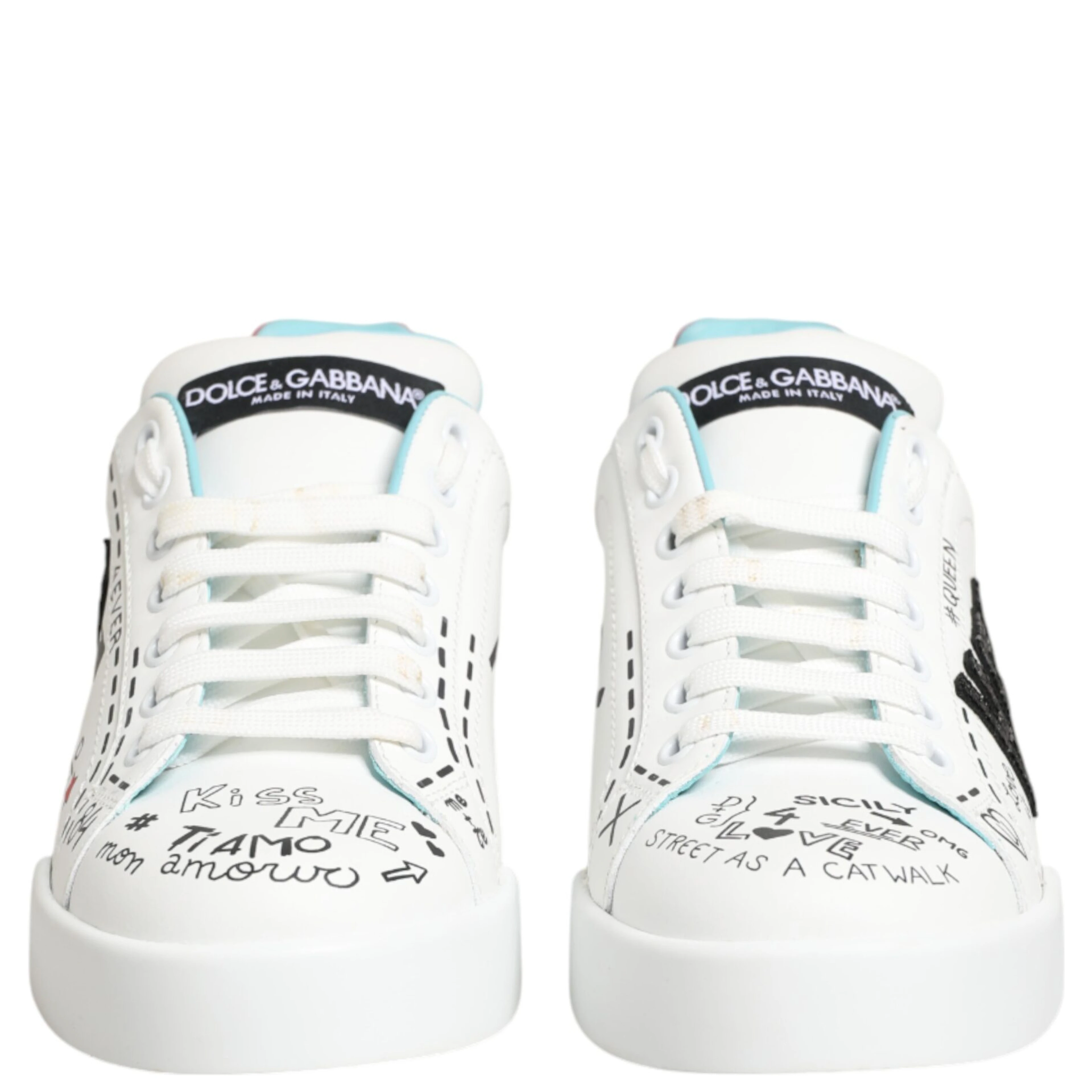 White Leather Graffiti Low Top Sneakers Shoes