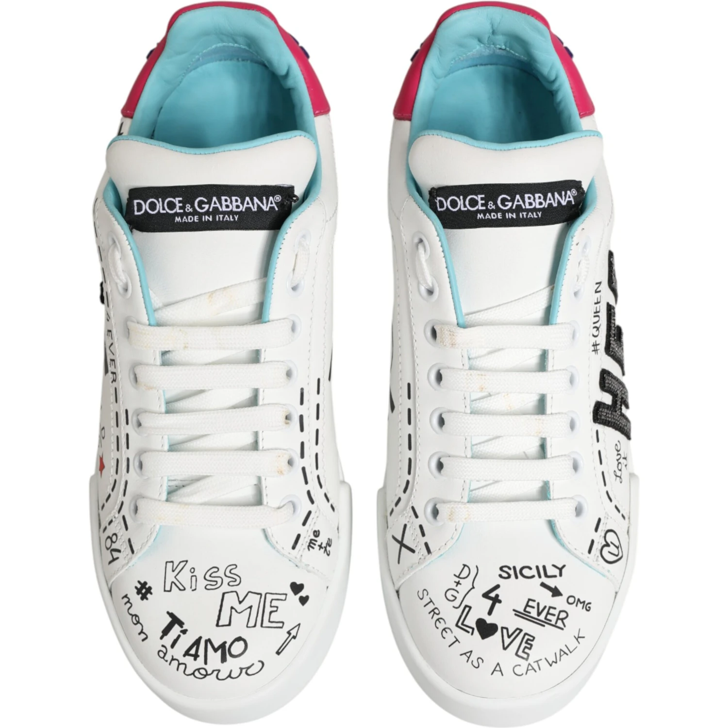 White Leather Graffiti Low Top Sneakers Shoes