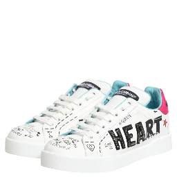 White Leather Graffiti Low Top Sneakers Shoes