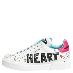 White Leather Graffiti Low Top Sneakers Shoes