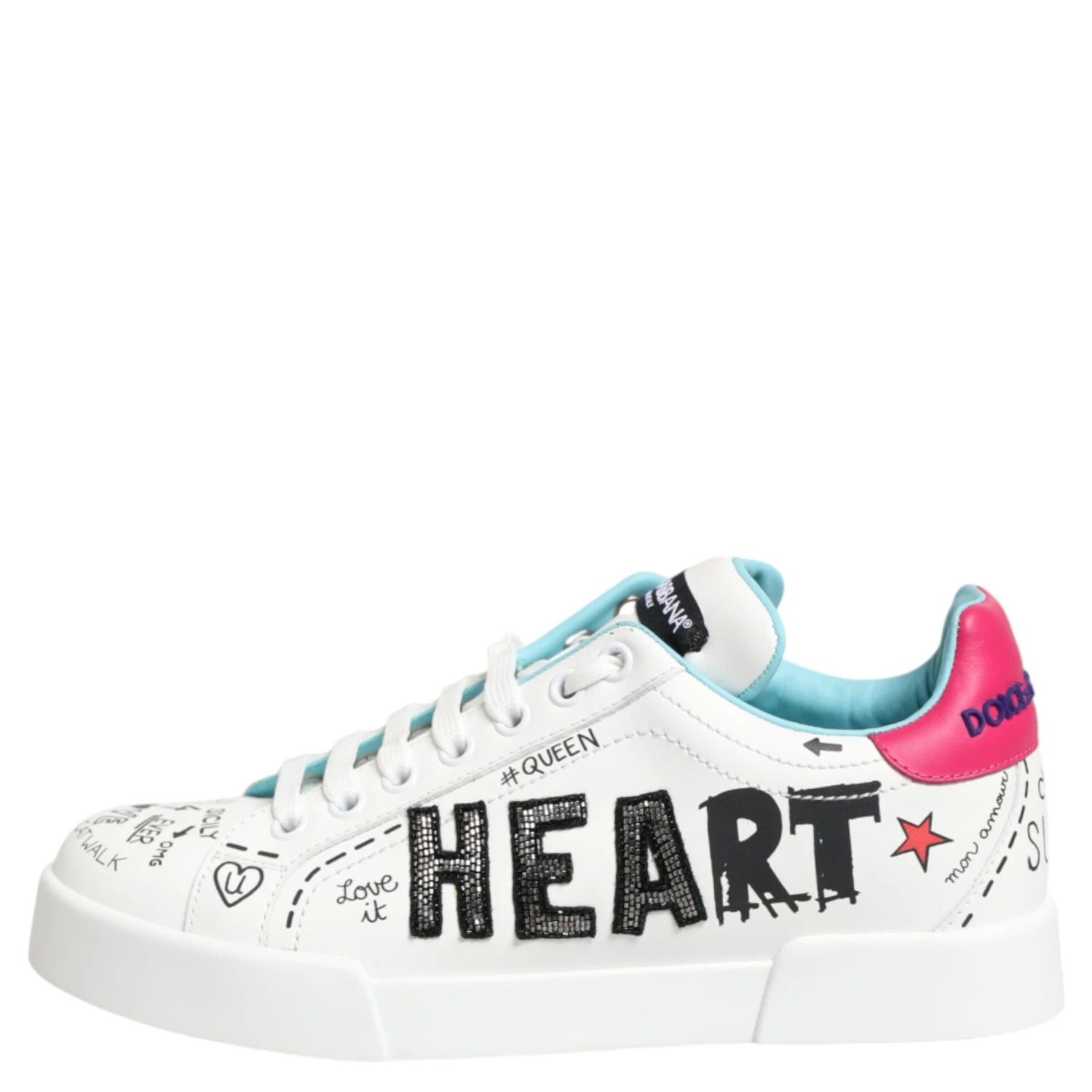 White Leather Graffiti Low Top Sneakers Shoes