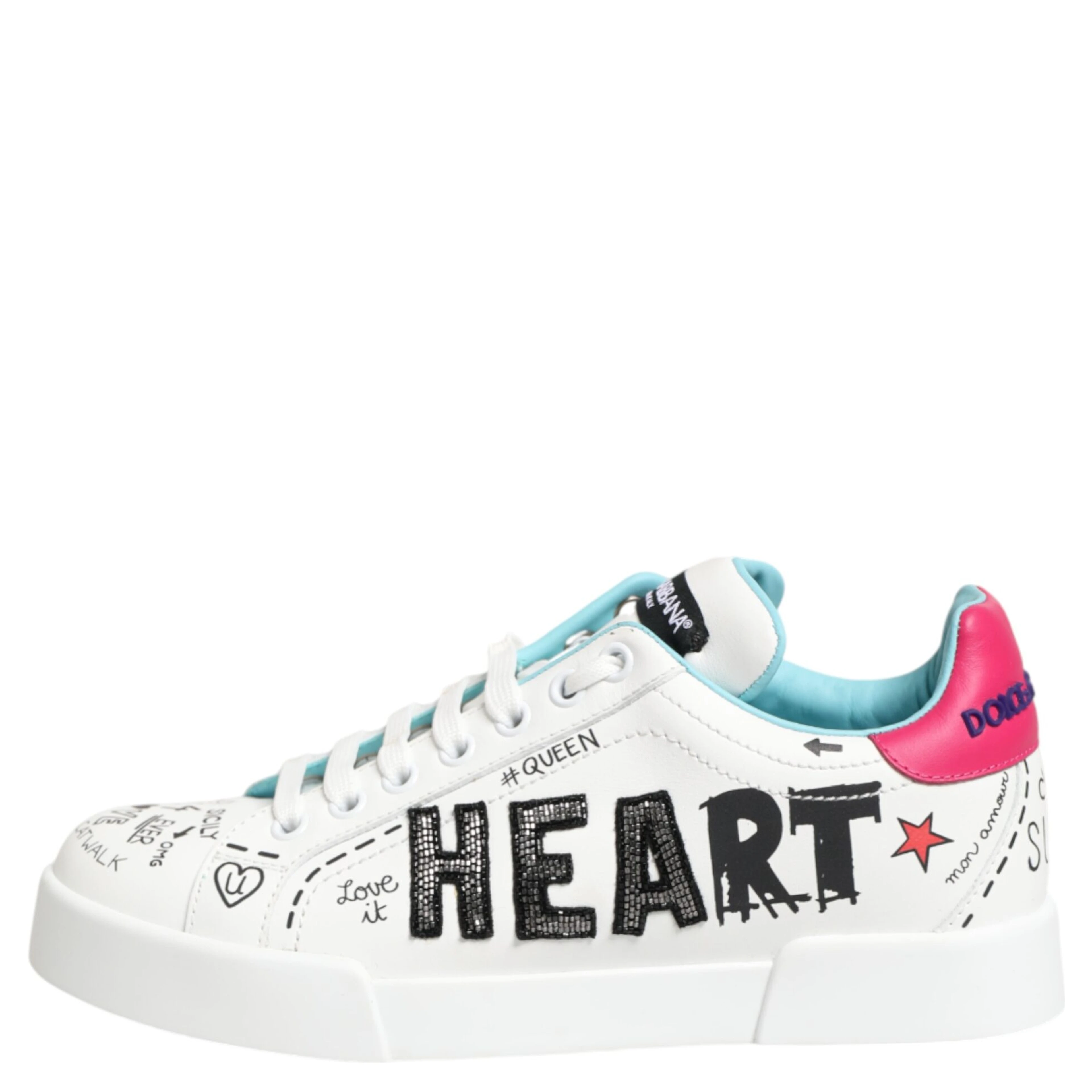 White Leather Graffiti Low Top Sneakers Shoes